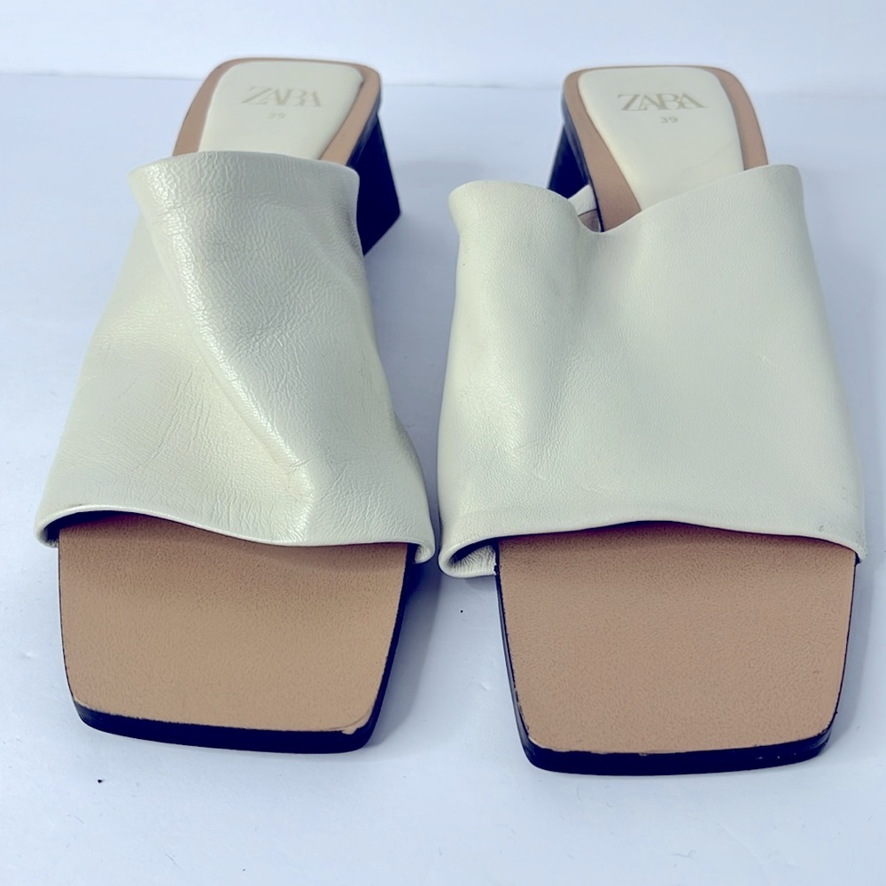 ZARA‎ EGGSHELL WHITE Leather Mules Sz 39 - Picture 3 of 9